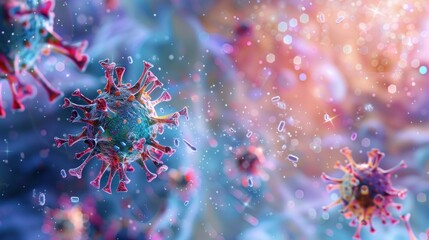 Microscopic image of immune system attacking a virus. - obrazy, fototapety, plakaty