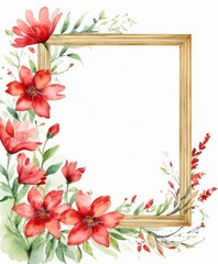 Add a pop of color to your design with our watercolor red floral frame mockup. Vibrant blooms embrace the open space, awaiting your content