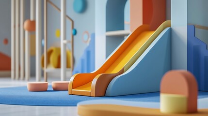 a captivating representation of a modern indoor play zone for kids, with a focus on a colorful...