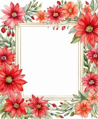 Obraz premium Add a pop of color to your design with our watercolor red floral frame mockup. Vibrant blooms embrace the open space, awaiting your content
