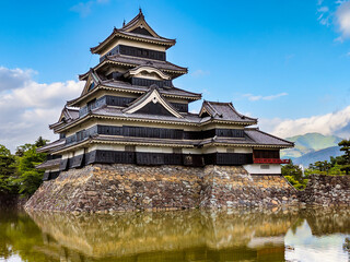 Japanese Matsumoto Castle in Nagano prefecture on a blue sky, spring day