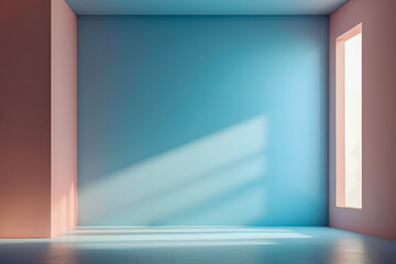 Fototapeta premium Clean Canvas: Minimalist Light Blue Background with Soft Window Light for Product Showcase