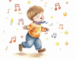 A watercolor painting of a child s first steps, a moment of pure joy and love on white background