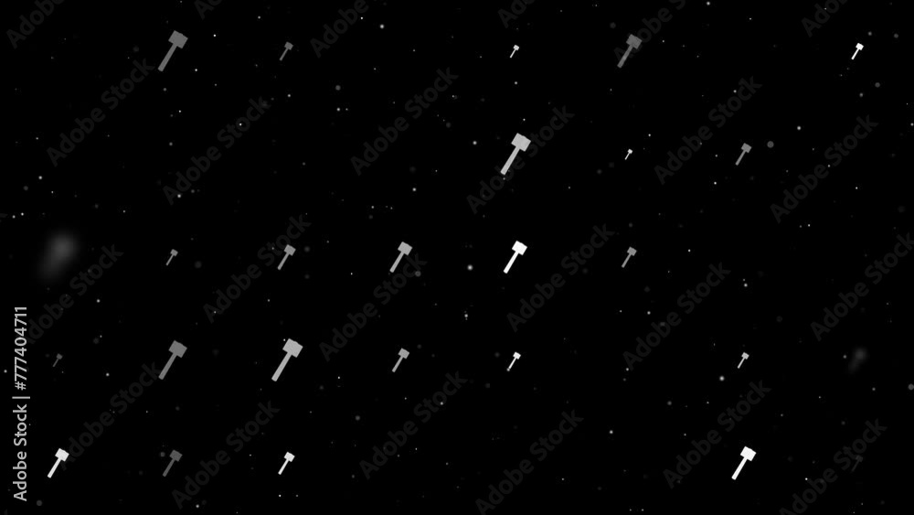 Poster template animation of evenly spaced mallet symbols of different sizes and opacity. animation of tran
