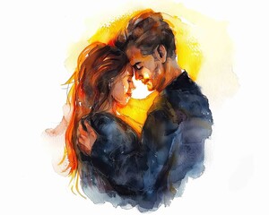 A watercolor painting of a couple , their love as palpable