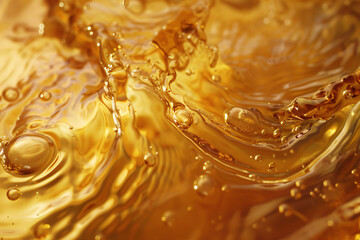 Golden fluid full frame background. Face serum or oil for beauty.