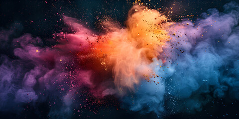 Colorful Holi powder colors with splash  - obrazy, fototapety, plakaty