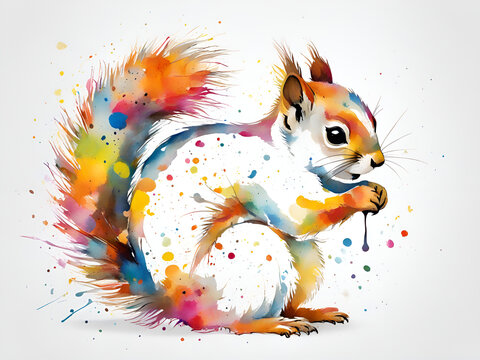 Colorful Squirrel, various expressions, cute Squirrel painting renderings, colorful illustration picture book images
