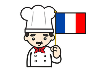 フランス国旗を持つシェフ