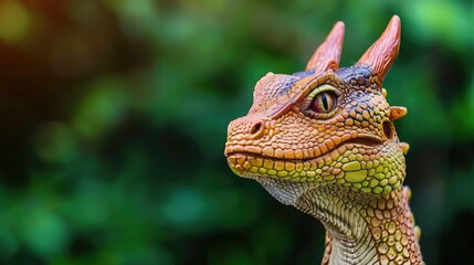 Fototapeta premium Vibrant dinosaur head closeup shot