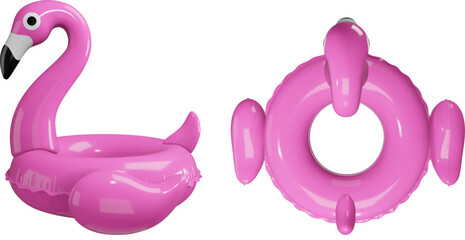 flamingo swimming ring 3d illustration. infaltable flamingo realistic illustration top and side view © Angelica