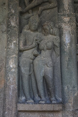 Fototapeta na wymiar Ajanta caves, a UNESCO World Heritage Site in Maharashtra, India. Cave nÂ°4 reliefs.