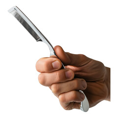 A hand holding a metal razor