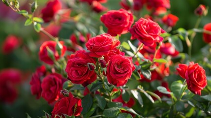 There are a lot of red spray roses