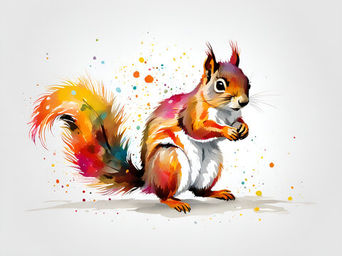 Colorful Squirrel, various expressions, cute Squirrel painting renderings, colorful illustration picture book images