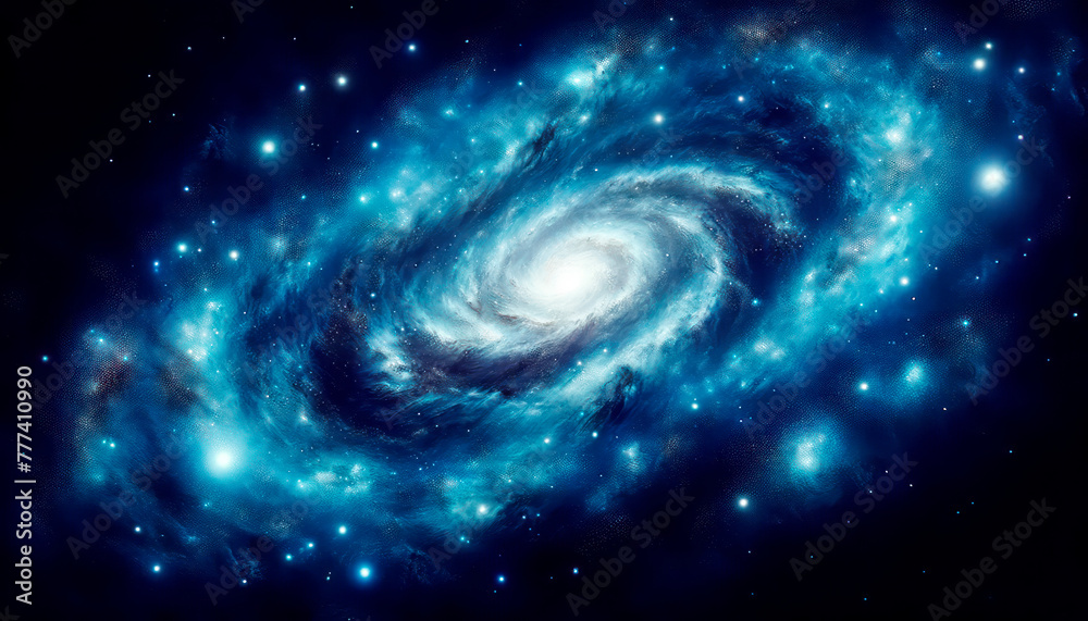 Poster a vibrant image of a spiral galaxy with numerous stars on a dark space background, symbolizing the c