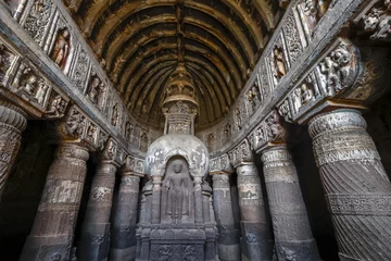 Fotobehang Ajanta caves, a UNESCO World Heritage Site in Maharashtra, India. Inside worship hall of cave 19 © Julian