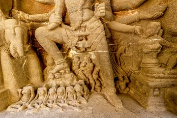 Fotobehang Ellora caves, a UNESCO World Heritage Site in Maharashtra, India. Shiva killing the demon Andhaka at the entrance to the Kailasa (Kailash) temple complex © Julian