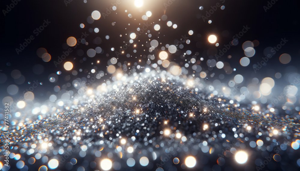 Poster glowing particles and bokeh lights on a dark blue background, embodying a concept of shining creativ