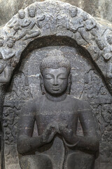 Fototapeta premium Ellora caves, a UNESCO World Heritage Site in Maharashtra, India. Cave 10. Teaching Buddha, seated in the bhadrasana pose on a lion throne.