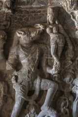 Ellora caves, a UNESCO World Heritage Site in Maharashtra, India. Cave 14. .Varaha rescuing the Earth Goddess.