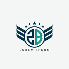 Alphabet letter ZB BZ logo circle shape concept with wings ornament silhouette