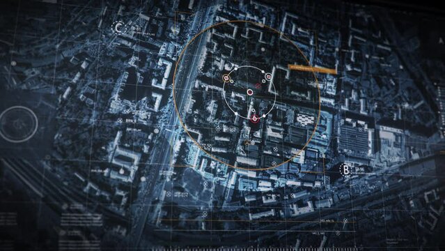 Artificial intelligence navigation software UI. Artificial intelligence navigation is tracking the location of the convicts. Artificial intelligence navigation sending target info to special agents.