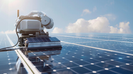 Robot cleaning solar panels.