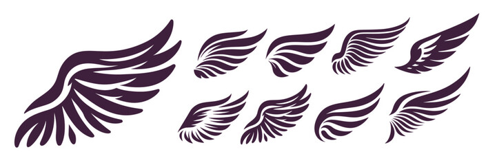 Wings icons set. Vector illustration.