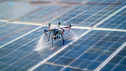 Drone inspecting solar panels.