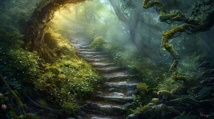 Enchanted forests that serve as crossroads between worlds - obrazy, fototapety, plakaty