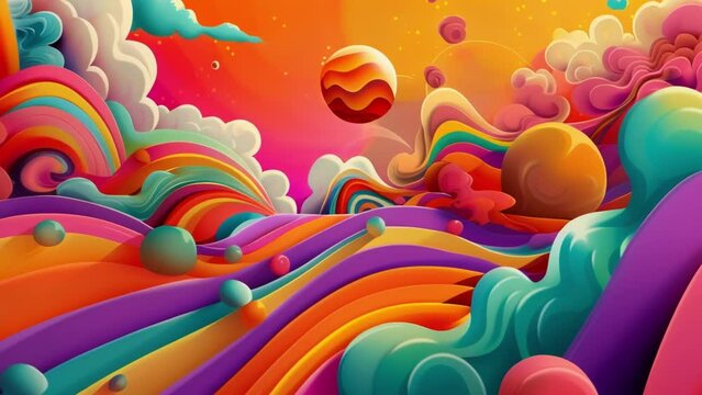 A whimsical and playful background bursting with a variety of bright colors and funky elements evoking a sense of nostalgia for the 70s era.