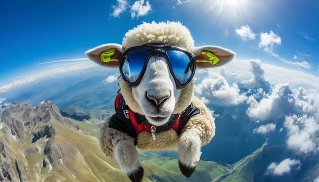 Parachutist sheep jumping in the air