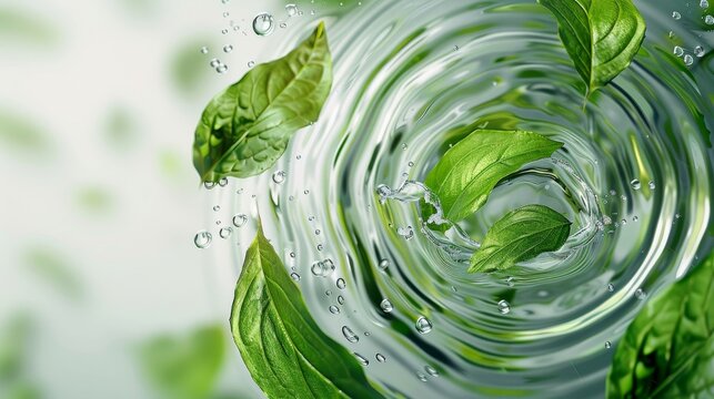green leaves and plants swirling elegantly in a beaker of water