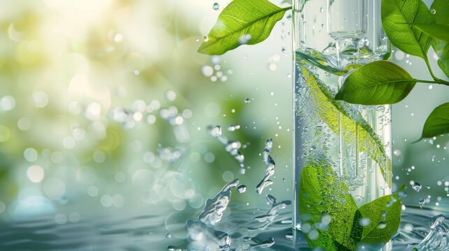 A visual representation of the Green Corporations legend, featuring green leaves and plants swirling dynamically in a beaker of water