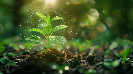 A young plant emerging from the ground