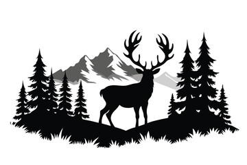 wildlife elk in forest nature landscape silhouette vector illustration design