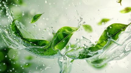 Green Corporations legend, featuring green leaves and plants swirling gracefully in a beaker of water