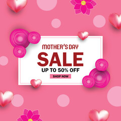 Mother's Day Sale background flowers with hearts