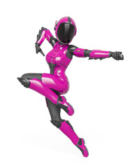 space girl in a new sci-fi suit on a jump fight pose