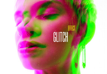 Digital Glitch Photo Effect Mockup - obrazy, fototapety, plakaty