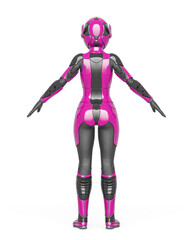 space girl in a new sci-fi suit on a pose rear view