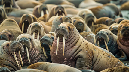Walrus herd  in Alaska showing tusks - 777418102