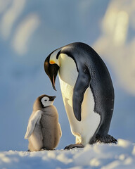 Emperor penguin with her chick - 777418188