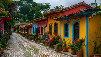 Fototapeta premium stone street of a historic city with old houses of different colors