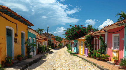 Fototapeta premium stone street of a historic city with old houses of different colors