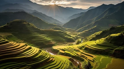 Fotobehang Rice fields on terraced of Mu Cang Chai © MUCHIB
