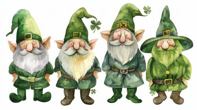 Funny Gnomes Illustrations. Leprechaun. St. Patrick's Day. Greeting cards.