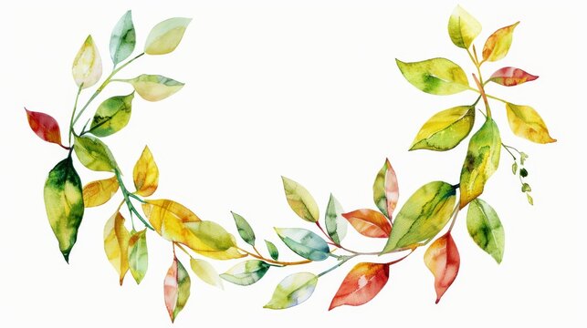 Leaf Foliage Garland Hand Painted Watercolor Leaves Wreath