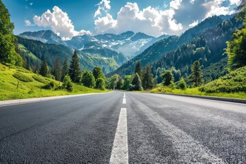 Naklejka premium Asphalt road in Austria, Alps in a summer day